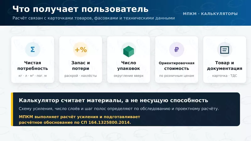 Состав результата строительного калькулятора и граница его применения