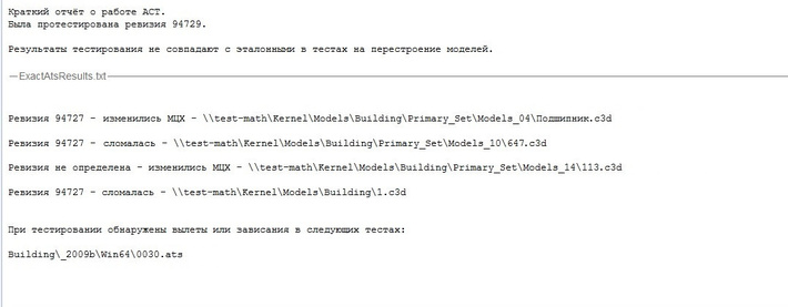 Отчёт о работе АСТ (автоматической системы тестирования) ядра C3D