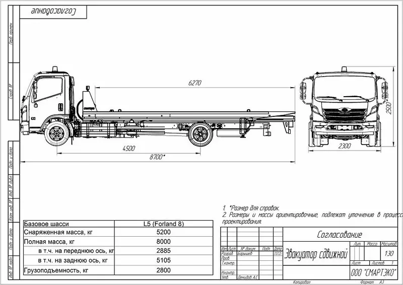 Схема сдвижного эвакуатора на шасси Forland 8