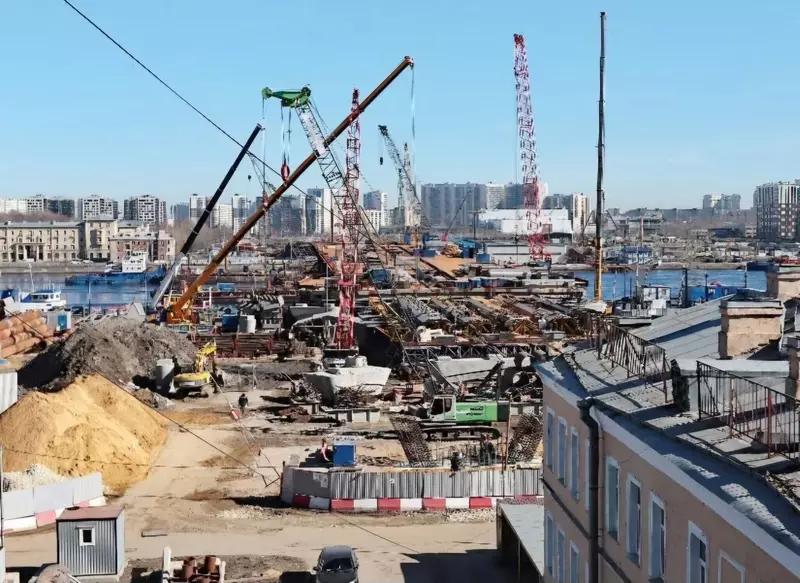 Ход строительства Большого Смоленского моста через Неву в Санкт Петербурге