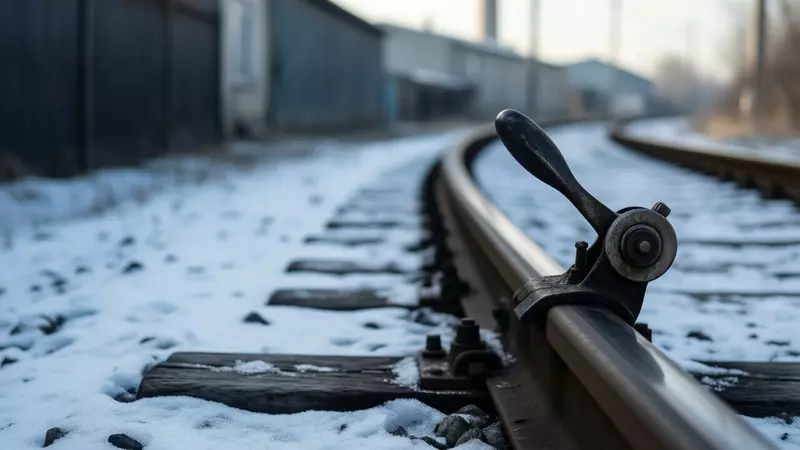 Стрелка внутренних путей в талом снегу