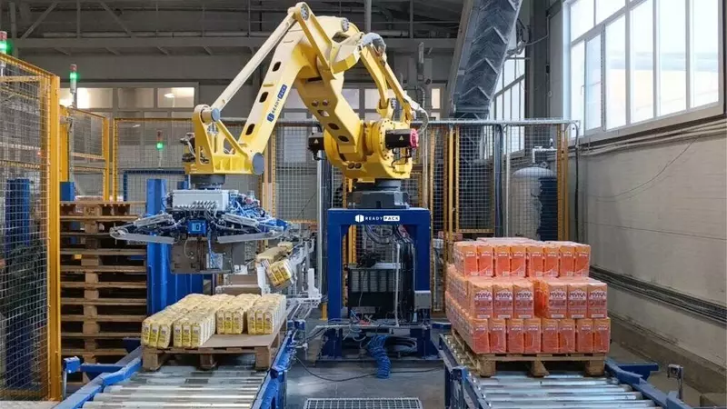 Роботехнический комплекс паллетирования и обмотки на мукомольном производстве