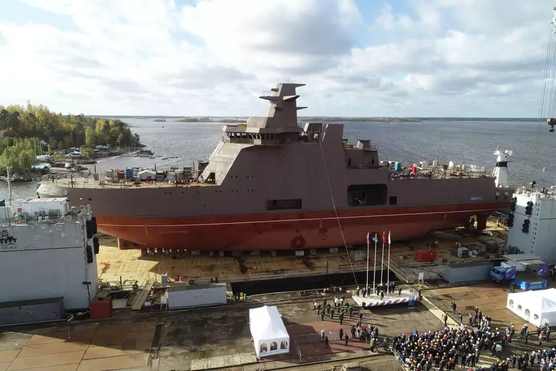 На ВСЗ спустили на воду пограничный сторожевой корабль ледового класса Пурга проекта 23550