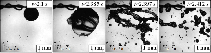 Видеофрагменты экспериментов, иллюстрирующие три режима кипения и распада исследуемых капель (воды и керосина)