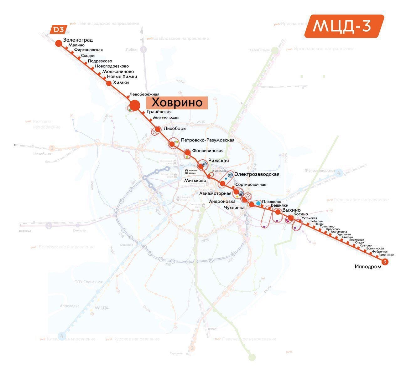 Схема мцд 3 со всеми станциями на карте москвы