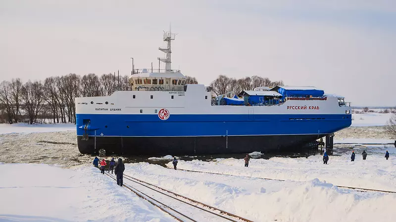 №1 для новости «Судостроение и судоходство : На СЗ Окская судоверфь спустили на воду краболовное судно Капитан Дудник проекта ССа 5712»