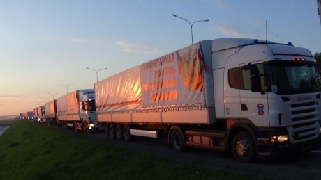 Шестьдесят седьмая автомобильная колонна МЧС России доставила гуманитарный груз жителям Донецкой и Луганской областей Украины (видео)