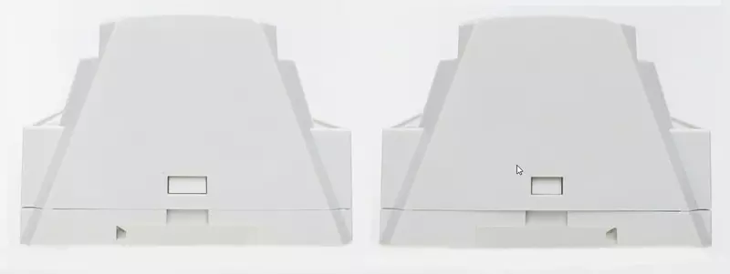 Крышка корпуса сочленяется с основанием с помощью двух боковых защелок. Ширина каждой защелки сделана разной, дабы невозможно было собрать корпус с перевернутой крышкой