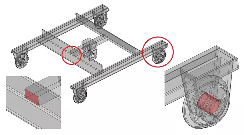 Обобщённая булева операция (объединение) красным цветом выделены грани контакта