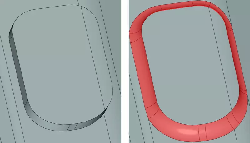 Рис. 9. Сохранение ребра при работе с большими радиусами сглаживания